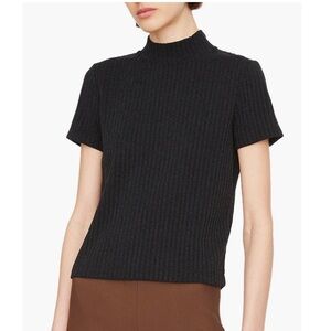 VINCE Mock Neck Ribbed Turtleneck Short sleeved Knit Sweater Top Black Size XS